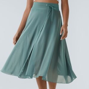High Waisted Drawstring Pocket Flowy Midi Skirt